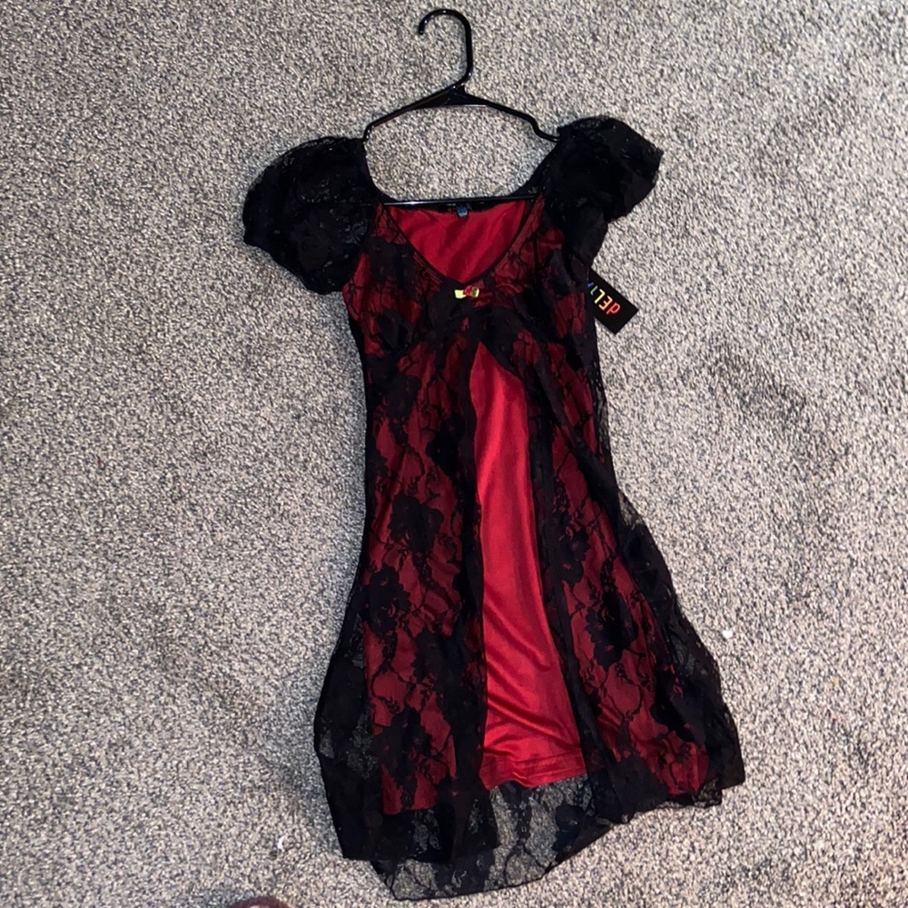 Red and black less mini dress